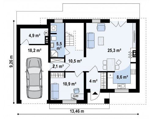 Проект Z29 minus Обновленный вариант Z29 с гаражом и комнатой на первом этаже  Проекты домов и гаражей