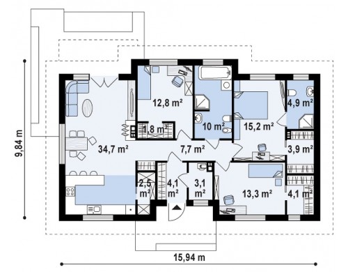 Проект Z307 Комфортный одноэтажный дом в традиционном стиле.  Проекты домов и гаражей
