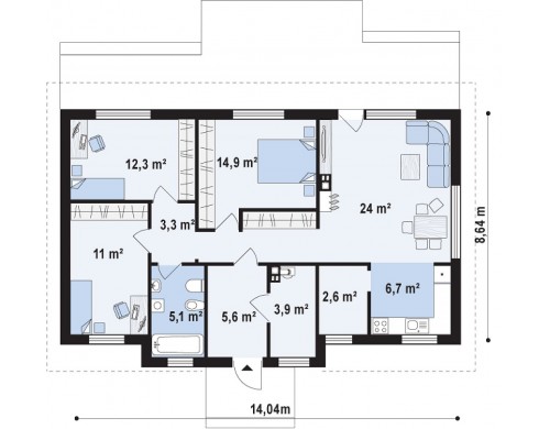 Проект Z309 Простой и элегантный одноэтажный дом.  Проекты домов и гаражей