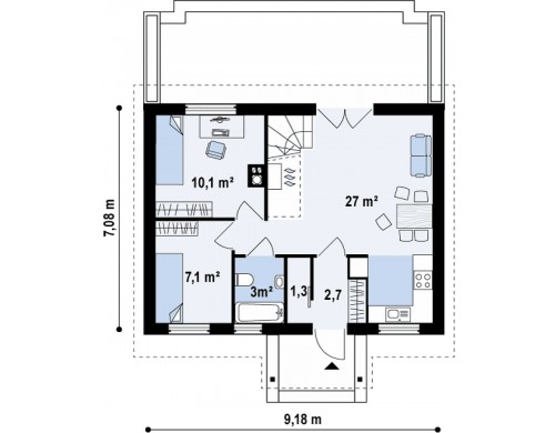 Проект компактного традиционного дома простой формы с двускатной крышей - Z32