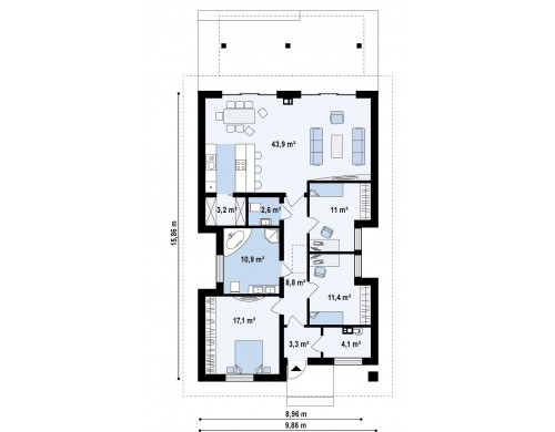Проект Z328 Одноэтажный коттедж с четырехскатной кровлей  Проекты домов и гаражей