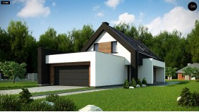 Проект Z330 P Проект удобного и красивого мансардного дома с гаражом на 2 машини и 3 спальнями.  Проекты домов и гаражей
