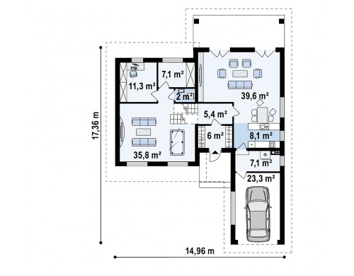 Проект Z335 Стильный дом с мезонином и гаражом для одной машины  Проекты домов и гаражей
