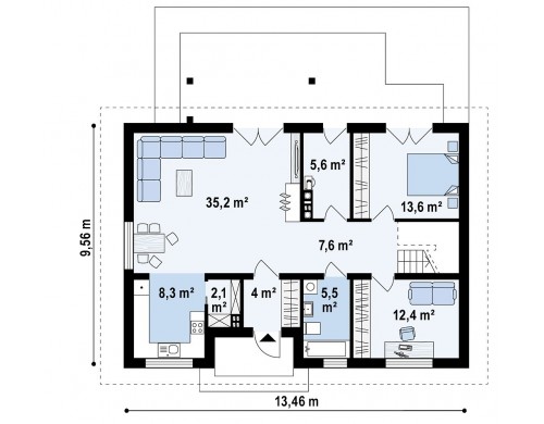 Проект Z343 Классический мансардный дом с двускатной кровлей и 5 комнатами.  Проекты домов и гаражей