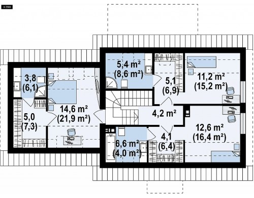 Проект Z345 Аккуратный мансардный дом с гаражом для двух автомобилей  Проекты домов и гаражей
