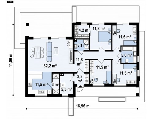 Проект Z349 Стильный одноэтажный дом с двускатной кровлей и грамотной планировкой  Проекты домов и гаражей