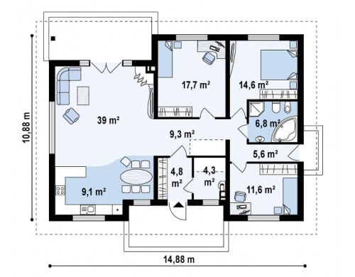 Проект Z35 bG Комфортный одноэтажный дом традиционного дизайна.  Проекты домов и гаражей