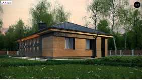 Проект Z356 Одноэтажный дом с четырехскатной кровлей и оригинальным экстерьером.  Проекты домов и гаражей