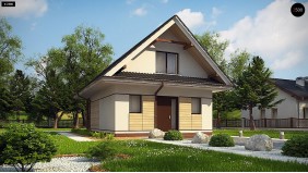 Проект Z362 Небольшой мансардный дом с верандой, подойдет для строительства на узком участке.  Проекты домов и гаражей