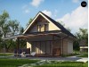 Проект Z362 Небольшой мансардный дом с верандой, подойдет для строительства на узком участке.  Проекты домов и гаражей