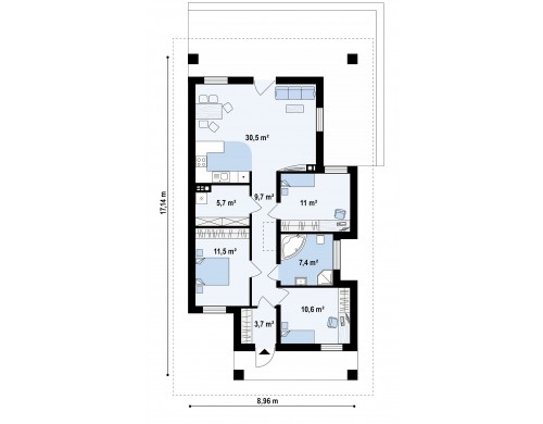 Проект Z366 Одноэтажный дом в традиционном стиле с просторной гостиной  Проекты домов и гаражей