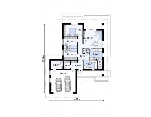 Проект Z367 Одноэтажный дом с гаражом на две машины  Проекты домов и гаражей