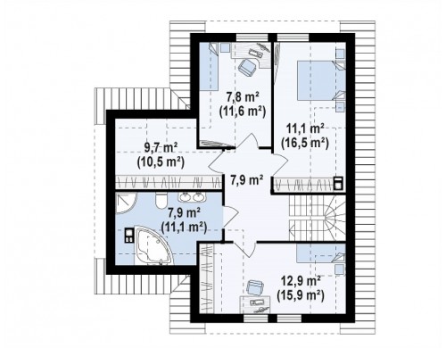 Проект дома для узкого участка с дополнительной спальней на первом этаже и кухней со стороны сада - Z37