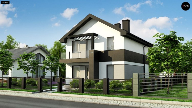 Проект Z372 Компактный двухэтажный дом для узких участков.  Проекты домов и гаражей