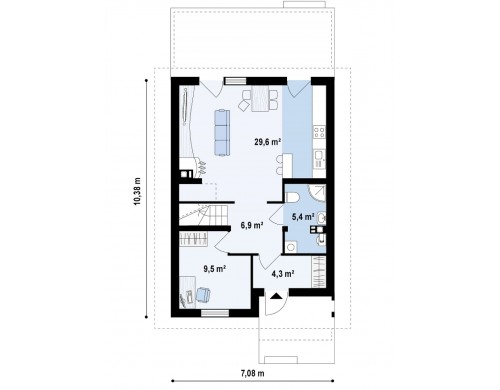 Проект Z38 dk Проект компактного аккуратного дома с мансардным этажом, адаптированный для каркасного строительства.  Проекты домов и гаражей