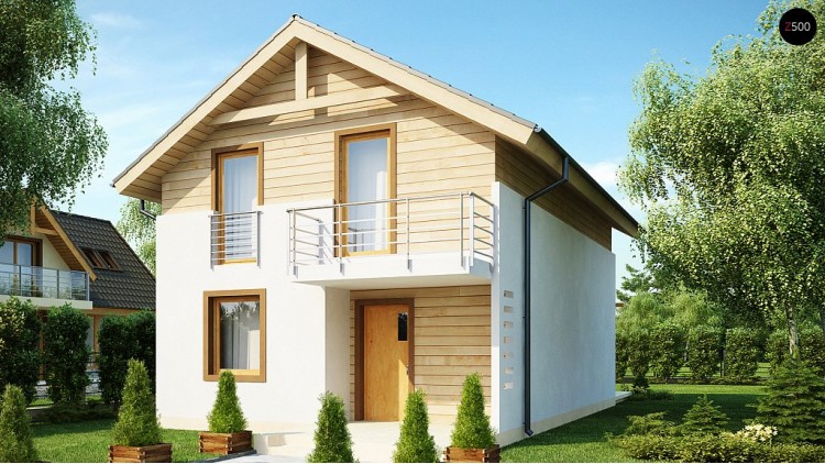 Проект простого и удобного дома для узкого участка с высокой аттиковой стеной - Z38