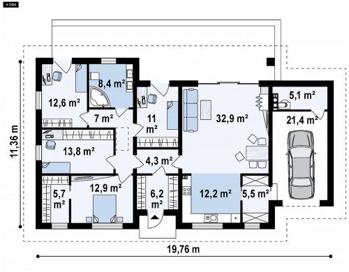 Проект Z380 Прекрасный одноэтажный дом в современном стиле и гаражом на одну машину.  Проекты домов и гаражей