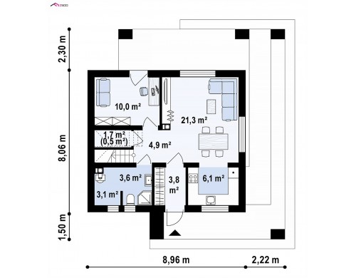 Проект Z382 Компактный проект мансардного дома с двускатной кровлей и тремя спальнями  Проекты домов и гаражей