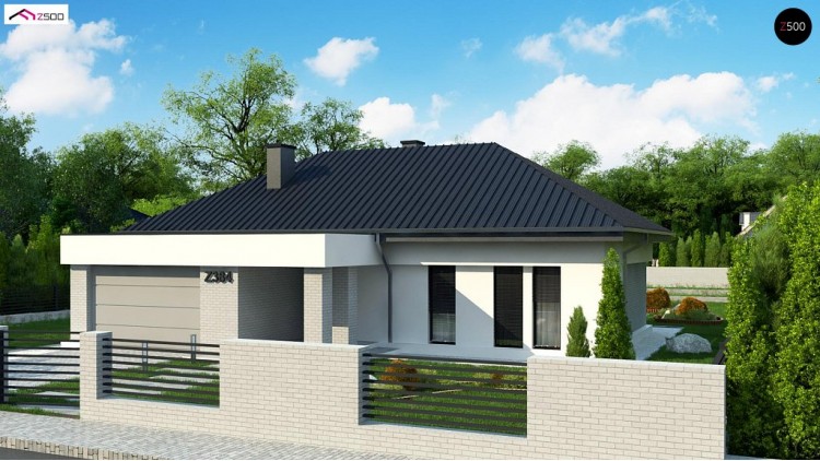 Проект Z384 Компактный одноэтажный коттедж с гаражом для одной машины  Проекты домов и гаражей