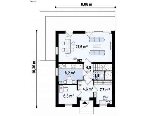 Проект Z396 Двухэтажный коттедж в европейском стиле с комнатой на первом этаже.  Проекты домов и гаражей