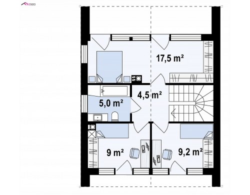 Проект Z396 Двухэтажный коттедж в европейском стиле с комнатой на первом этаже.  Проекты домов и гаражей