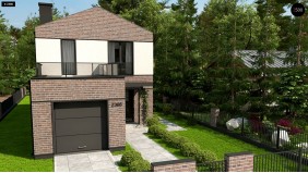 Проект Z398 Двухэтажный проект дома с гаражом расположенным фронтально. Подойдет для узкого участка.  Проекты домов и гаражей