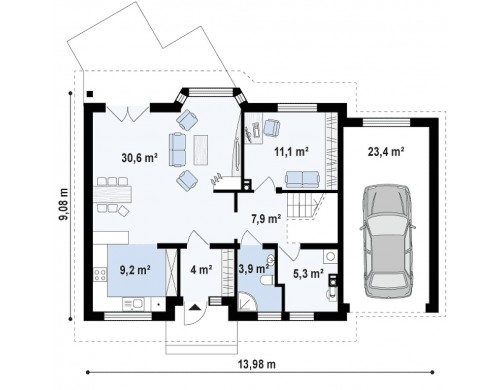 Проект Z40 GP Уютный мансардный коттедж с гаражом с правой стороны  Проекты домов и гаражей