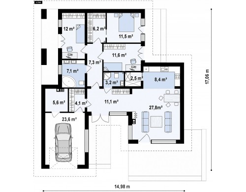 Проект Z401 Проект комфортного одноэтажного дома в европейском стиле.  Проекты домов и гаражей
