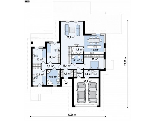 Проект Z406 Одноэтажный дом с большой площадью остекления в гостиной  Проекты домов и гаражей