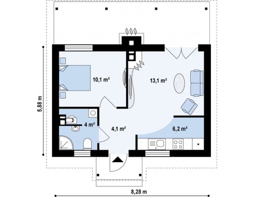 Проект маленького одноэтажного дома, оснащенного всем необходимым для круглогодичного проживания - Z42