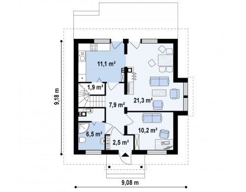 Проект компактного и функционального дома с кабинетом на первом этаже - Z44