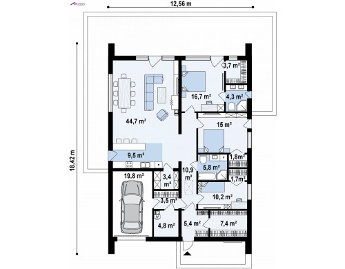 Проект Z446 Современный одноэтажный дом с грамотной удобной планировкой  Проекты домов и гаражей