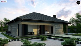 Проект Z449 Проект дома с одноуровневой оригинальной планировкой и современным экстерьером.  Проекты домов и гаражей