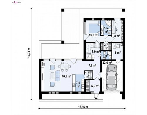 Проект Z453 Современный дом с большой террасой и балконом на первом этаже и просторной гостиной  Проекты домов и гаражей