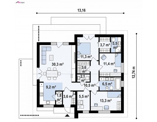 Проект Z462 Комфортный просторный дом с одноуровневой планировкой.  Проекты домов и гаражей