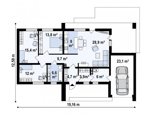 Проект Z53 A Компактный одноэтажный коттедж современного дизайна  Проекты домов и гаражей