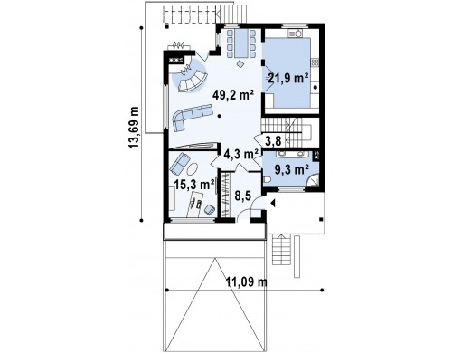 Проект двухэтажного дома с подвалом и дополнительной комнатой на первом этаже - Z53