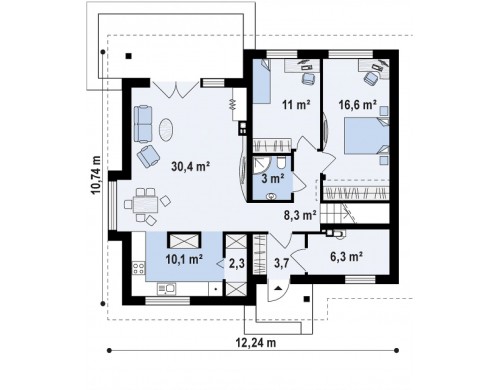 Проект дом с двумя дополнительными комнатами на первом этаже - Z54