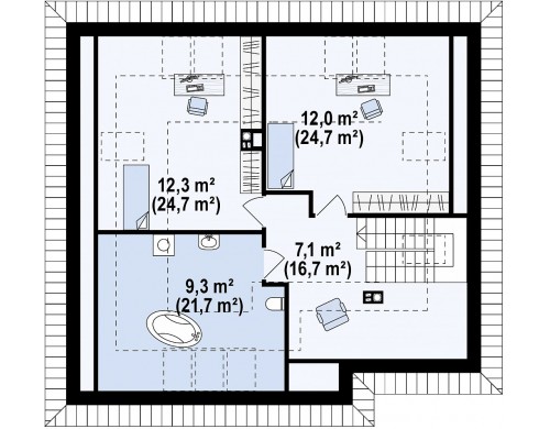 Проект дом с двумя дополнительными комнатами на первом этаже - Z54