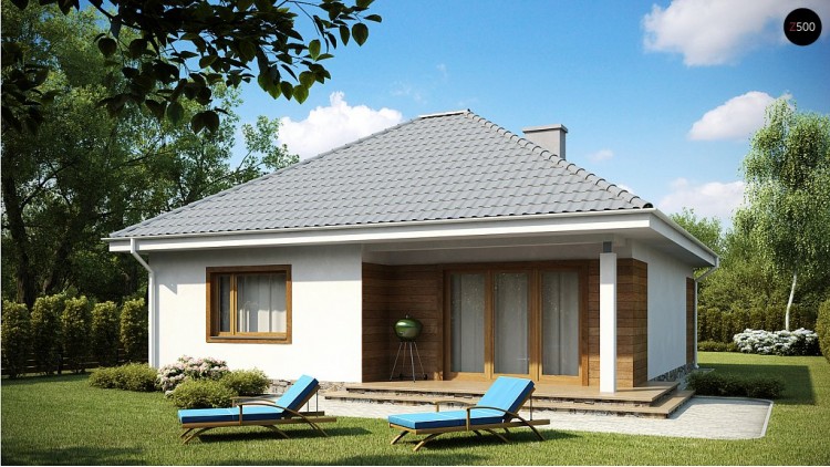 Проект одноэтажного практичного и уютного дома с крытой террасой - Z64
