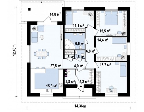 Z67 А – это одноэтажный коттедж с четырьмя спальнями порадует своей простотой и многофункциональностью.