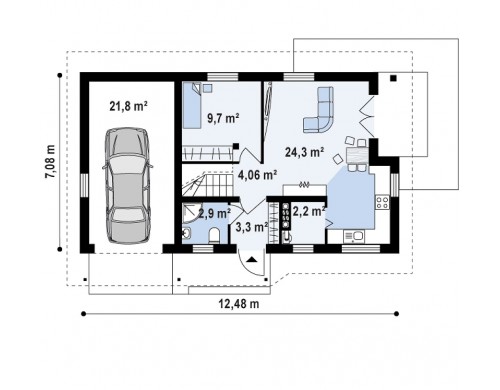 Проект Z71 GL Версия проекта дома Z71 с гаражом, пристроенным слева.  Проекты домов и гаражей