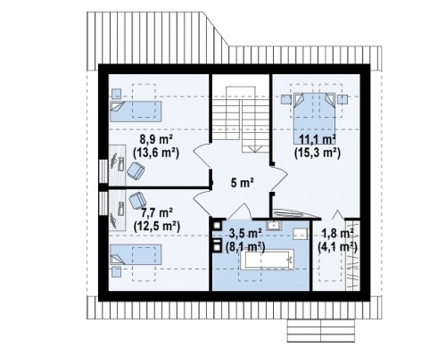 Проект простого и экономичного дома с мансардой и дополнительной комнатой на первом этаже - Z75