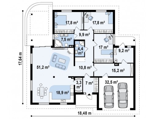 Проект просторного одноэтажного дома с возможностью обустройства мансарды - Z77