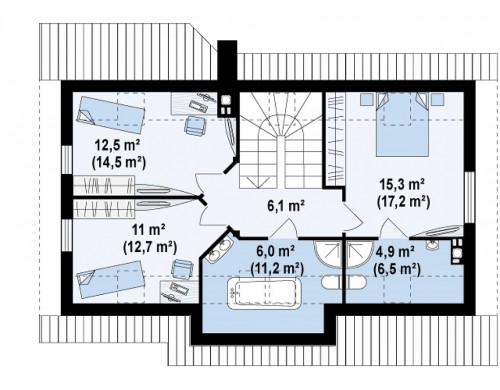 Проект дома простой формы с двускатной крышей, с дополнительной комнатой на первом этаже - Z79