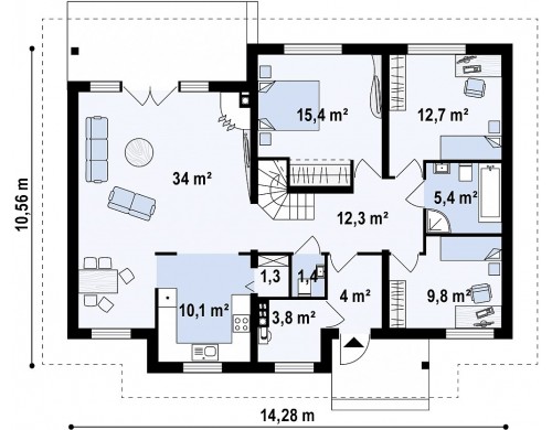 Проект комфортабельного дома с необычной планировкой второго этажа - Z83