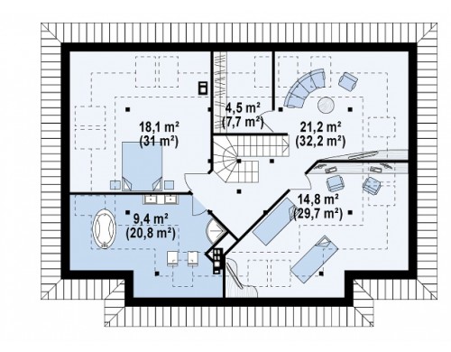 Проект комфортабельного дома с необычной планировкой второго этажа - Z83