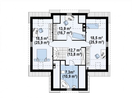 Проект одноэтажного дома с мансардой и дополнительной спальней на первом этаже - Z9.