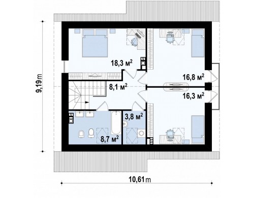 Проект практичного дома с большим хозяйственным помещением, с кабинетом на первом этаже - Z92