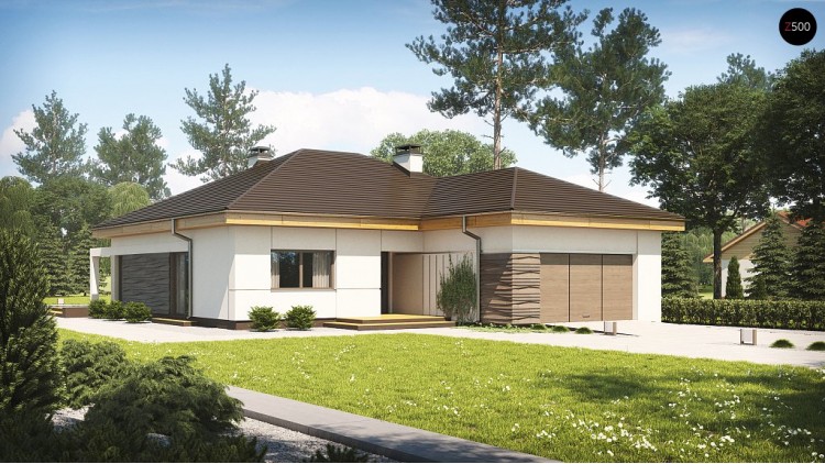 Проект дома Z96 с измененной формой крыши и с крытой террасой.